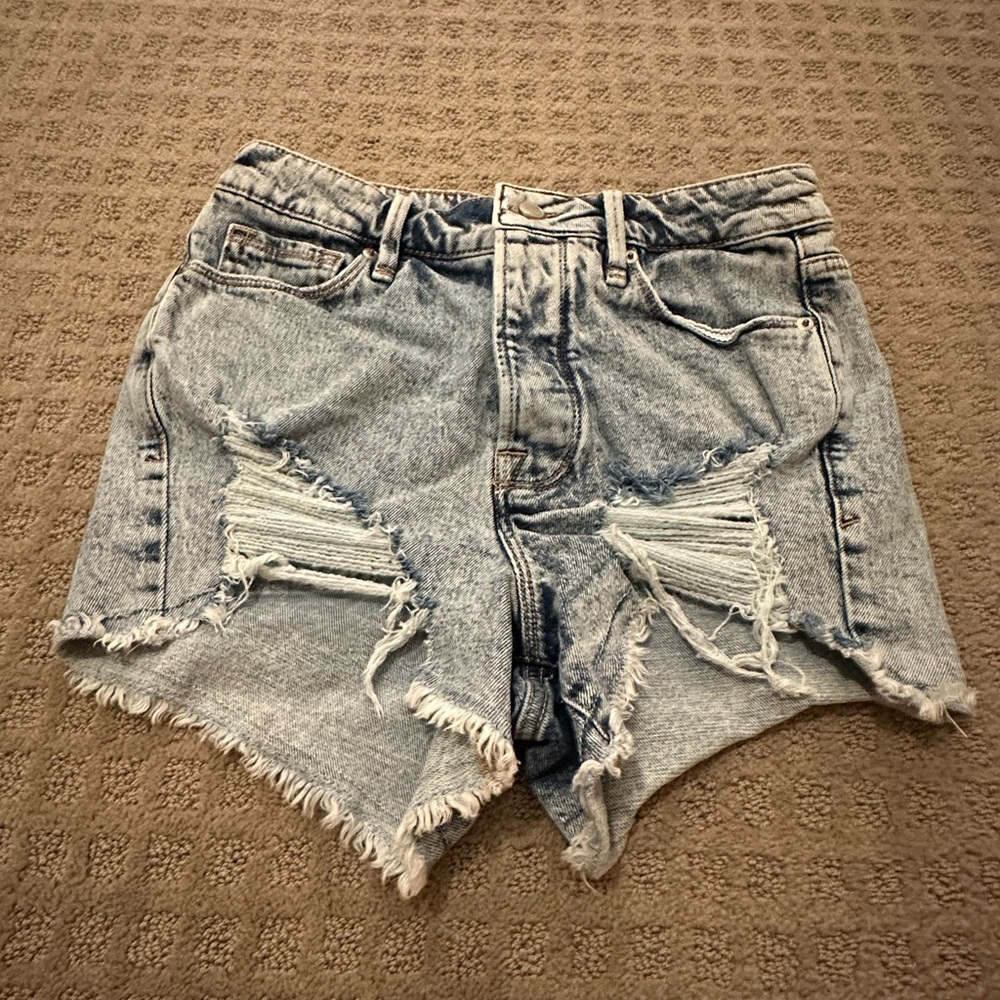 Good American Blue Jean Shorts Distressed High-Waisted